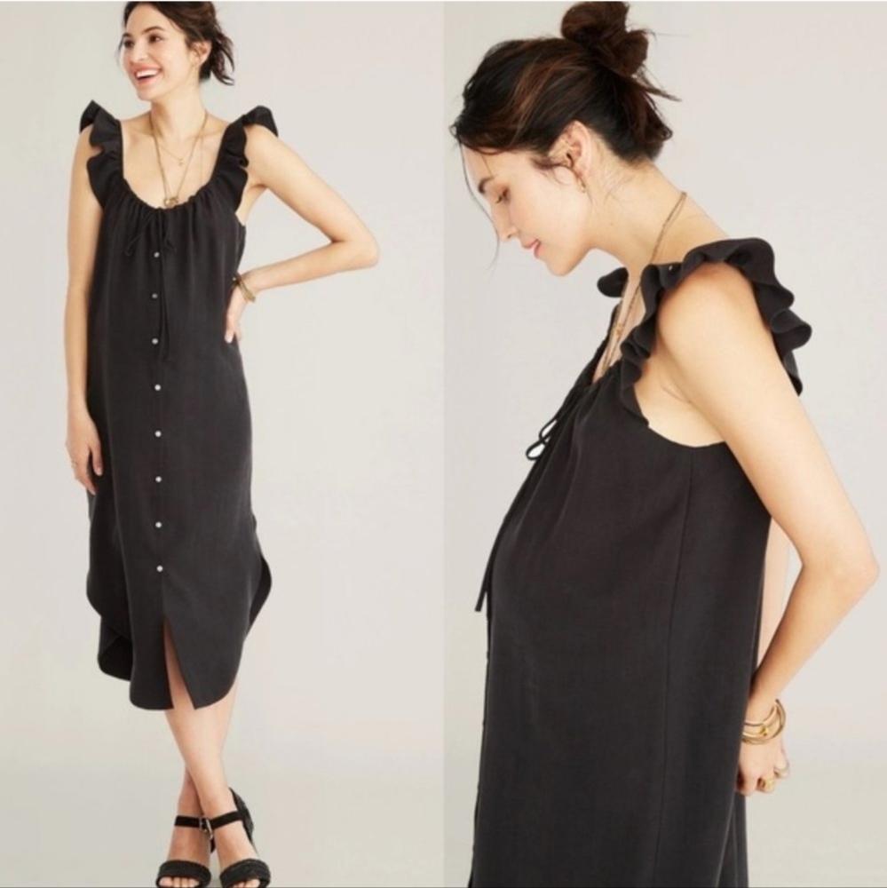 EUC Hatch Jenna Ruffle Button Front Black Maternity Midi Dress Black Size 0
